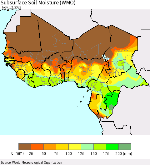 Western Africa Subsurface Soil Moisture (WMO) Thematic Map For 11/6/2023 - 11/12/2023