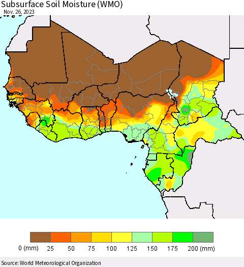Western Africa Subsurface Soil Moisture (WMO) Thematic Map For 11/20/2023 - 11/26/2023