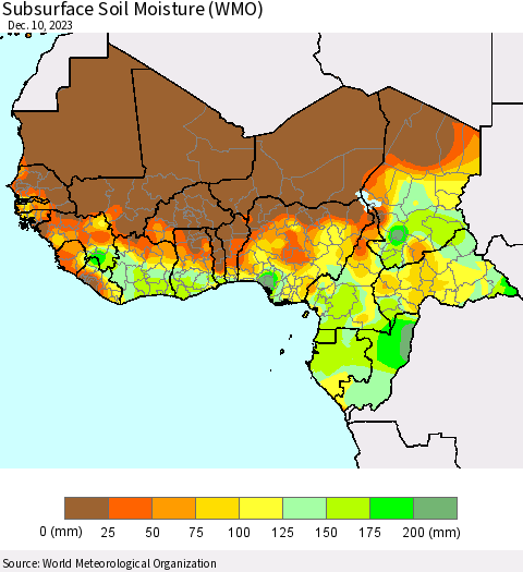 Western Africa Subsurface Soil Moisture (WMO) Thematic Map For 12/4/2023 - 12/10/2023