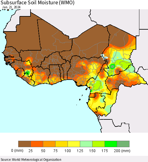 Western Africa Subsurface Soil Moisture (WMO) Thematic Map For 1/15/2024 - 1/21/2024
