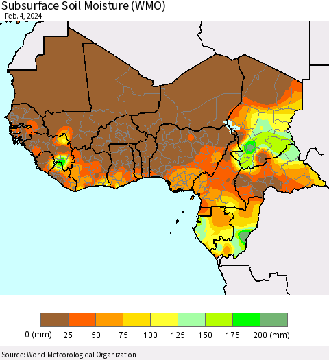 Western Africa Subsurface Soil Moisture (WMO) Thematic Map For 1/29/2024 - 2/4/2024