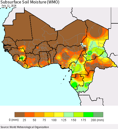 Western Africa Subsurface Soil Moisture (WMO) Thematic Map For 2/5/2024 - 2/11/2024