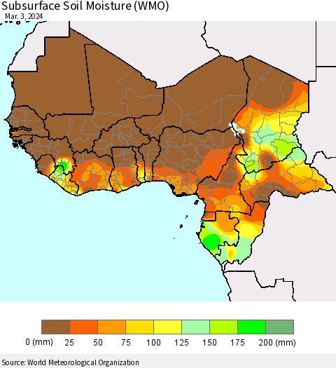Western Africa Subsurface Soil Moisture (WMO) Thematic Map For 2/26/2024 - 3/3/2024