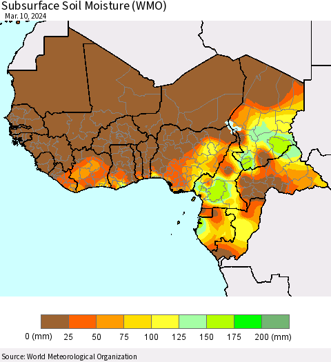 Western Africa Subsurface Soil Moisture (WMO) Thematic Map For 3/4/2024 - 3/10/2024