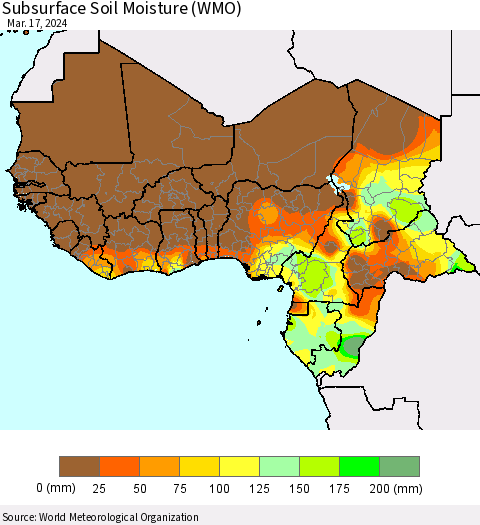 Western Africa Subsurface Soil Moisture (WMO) Thematic Map For 3/11/2024 - 3/17/2024