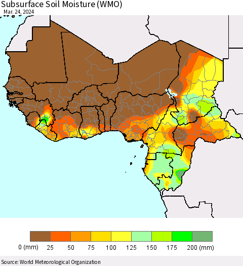 Western Africa Subsurface Soil Moisture (WMO) Thematic Map For 3/18/2024 - 3/24/2024