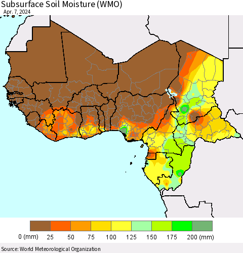 Western Africa Subsurface Soil Moisture (WMO) Thematic Map For 4/1/2024 - 4/7/2024