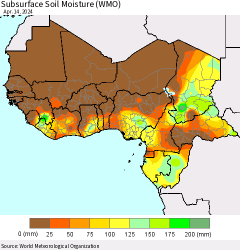 Western Africa Subsurface Soil Moisture (WMO) Thematic Map For 4/8/2024 - 4/14/2024