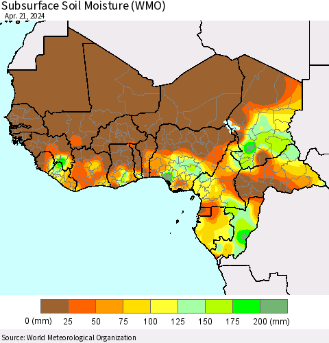 Western Africa Subsurface Soil Moisture (WMO) Thematic Map For 4/15/2024 - 4/21/2024