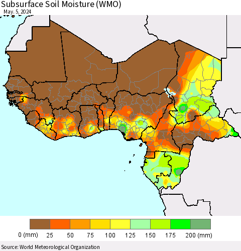Western Africa Subsurface Soil Moisture (WMO) Thematic Map For 4/29/2024 - 5/5/2024
