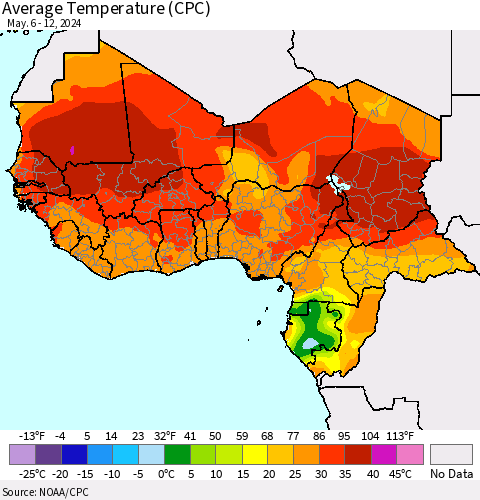 Western Africa Average Temperature (CPC) Thematic Map For 5/6/2024 - 5/12/2024