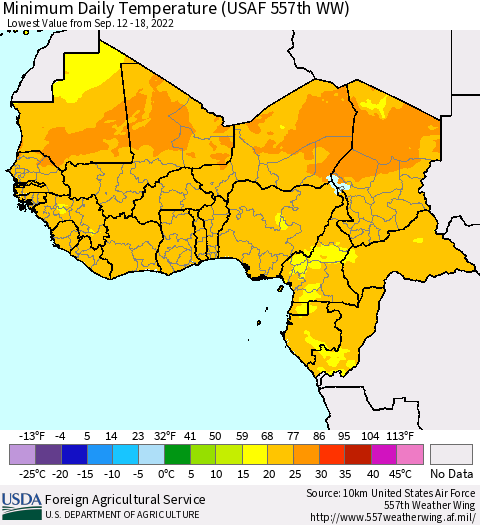 Western Africa Minimum Daily Temperature (USAF 557th WW) Thematic Map For 9/12/2022 - 9/18/2022