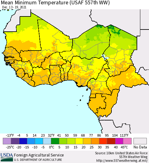 Western Africa Mean Minimum Temperature (USAF 557th WW) Thematic Map For 12/13/2021 - 12/19/2021