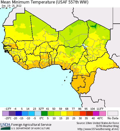 Western Africa Mean Minimum Temperature (USAF 557th WW) Thematic Map For 12/19/2022 - 12/25/2022