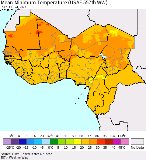 Western Africa Mean Minimum Temperature (USAF 557th WW) Thematic Map For 9/18/2023 - 9/24/2023