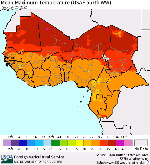 Western Africa Mean Maximum Temperature (USAF 557th WW) Thematic Map For 9/19/2022 - 9/25/2022
