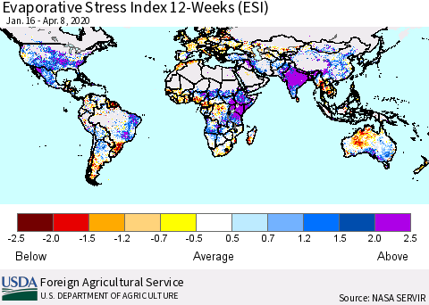 World Evaporative Stress Index (ESI), 12-Weeks Thematic Map For 4/6/2020 - 4/12/2020