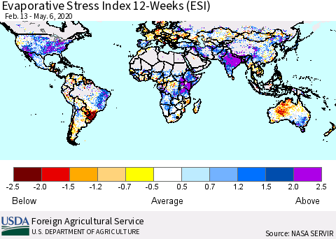 World Evaporative Stress Index (ESI), 12-Weeks Thematic Map For 5/4/2020 - 5/10/2020