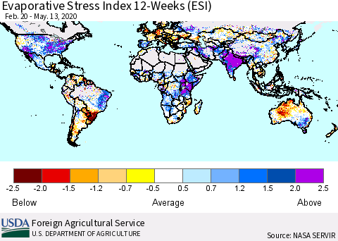 World Evaporative Stress Index (ESI), 12-Weeks Thematic Map For 5/11/2020 - 5/17/2020