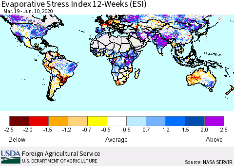 World Evaporative Stress Index (ESI), 12-Weeks Thematic Map For 6/8/2020 - 6/14/2020