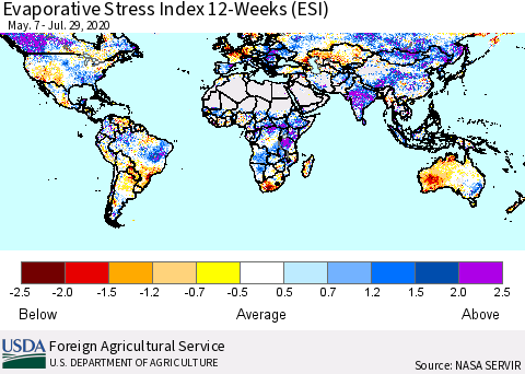 World Evaporative Stress Index (ESI), 12-Weeks Thematic Map For 7/27/2020 - 8/2/2020