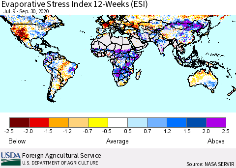 World Evaporative Stress Index (ESI), 12-Weeks Thematic Map For 9/28/2020 - 10/4/2020