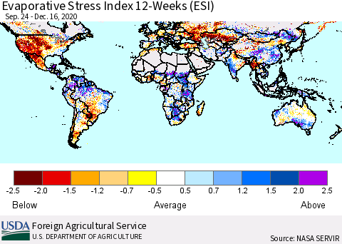 World Evaporative Stress Index (ESI), 12-Weeks Thematic Map For 12/14/2020 - 12/20/2020