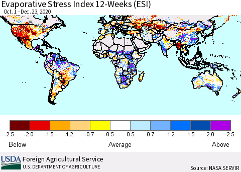 World Evaporative Stress Index (ESI), 12-Weeks Thematic Map For 12/21/2020 - 12/27/2020