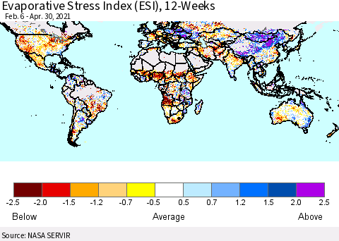 World Evaporative Stress Index (ESI), 12-Weeks Thematic Map For 4/26/2021 - 5/2/2021
