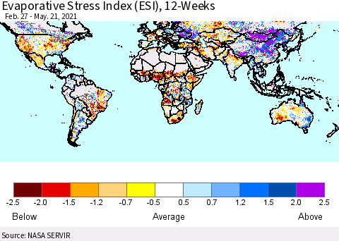 World Evaporative Stress Index (ESI), 12-Weeks Thematic Map For 5/17/2021 - 5/23/2021