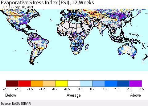 World Evaporative Stress Index (ESI), 12-Weeks Thematic Map For 9/6/2021 - 9/12/2021