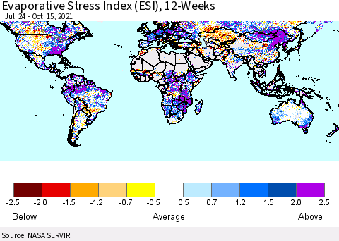 World Evaporative Stress Index (ESI), 12-Weeks Thematic Map For 10/11/2021 - 10/17/2021