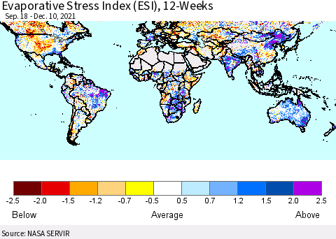 World Evaporative Stress Index (ESI), 12-Weeks Thematic Map For 12/6/2021 - 12/12/2021