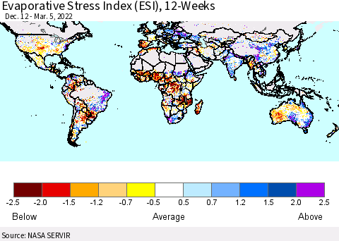 World Evaporative Stress Index (ESI), 12-Weeks Thematic Map For 2/28/2022 - 3/6/2022
