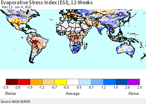 World Evaporative Stress Index (ESI), 12-Weeks Thematic Map For 5/30/2022 - 6/5/2022
