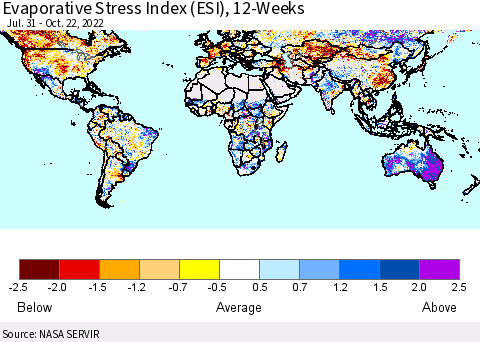 World Evaporative Stress Index (ESI), 12-Weeks Thematic Map For 10/17/2022 - 10/23/2022