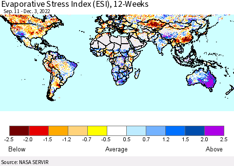 World Evaporative Stress Index (ESI), 12-Weeks Thematic Map For 11/28/2022 - 12/4/2022