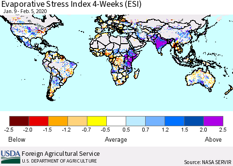 World Evaporative Stress Index (ESI), 4-Weeks Thematic Map For 2/3/2020 - 2/9/2020
