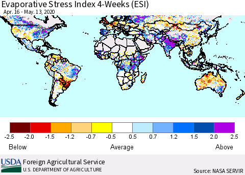 World Evaporative Stress Index (ESI), 4-Weeks Thematic Map For 5/11/2020 - 5/17/2020