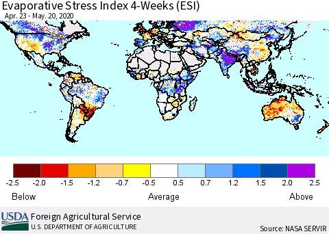 World Evaporative Stress Index (ESI), 4-Weeks Thematic Map For 5/18/2020 - 5/24/2020