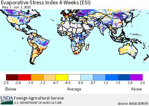 World Evaporative Stress Index (ESI), 4-Weeks Thematic Map For 6/1/2020 - 6/7/2020