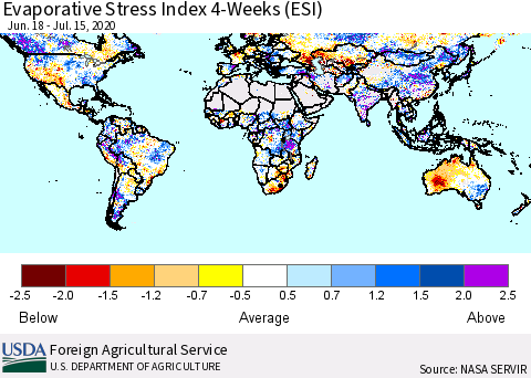 World Evaporative Stress Index (ESI), 4-Weeks Thematic Map For 7/13/2020 - 7/19/2020