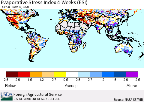World Evaporative Stress Index (ESI), 4-Weeks Thematic Map For 11/2/2020 - 11/8/2020