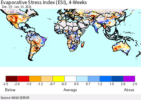 World Evaporative Stress Index (ESI), 4-Weeks Thematic Map For 1/11/2021 - 1/17/2021