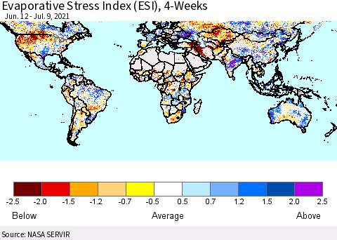 World Evaporative Stress Index (ESI), 4-Weeks Thematic Map For 7/5/2021 - 7/11/2021