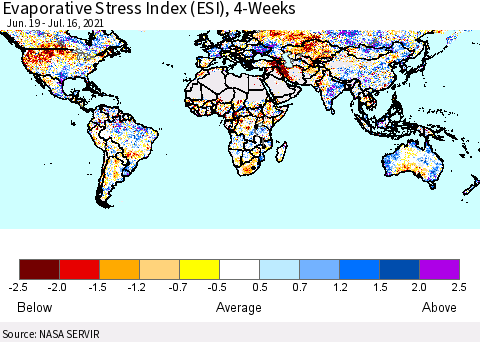 World Evaporative Stress Index (ESI), 4-Weeks Thematic Map For 7/12/2021 - 7/18/2021