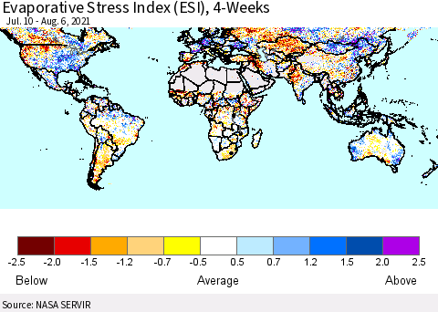 World Evaporative Stress Index (ESI), 4-Weeks Thematic Map For 8/2/2021 - 8/8/2021