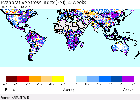 World Evaporative Stress Index (ESI), 4-Weeks Thematic Map For 9/6/2021 - 9/12/2021