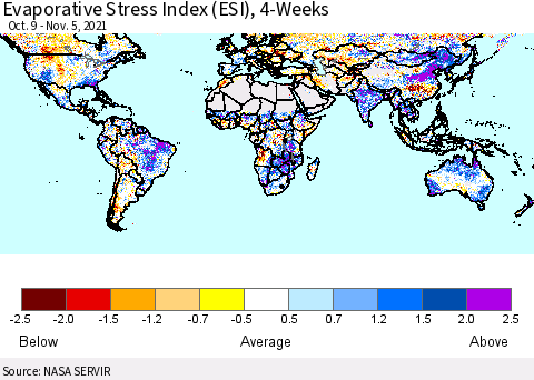 World Evaporative Stress Index (ESI), 4-Weeks Thematic Map For 11/1/2021 - 11/7/2021