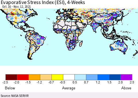 World Evaporative Stress Index (ESI), 4-Weeks Thematic Map For 11/8/2021 - 11/14/2021